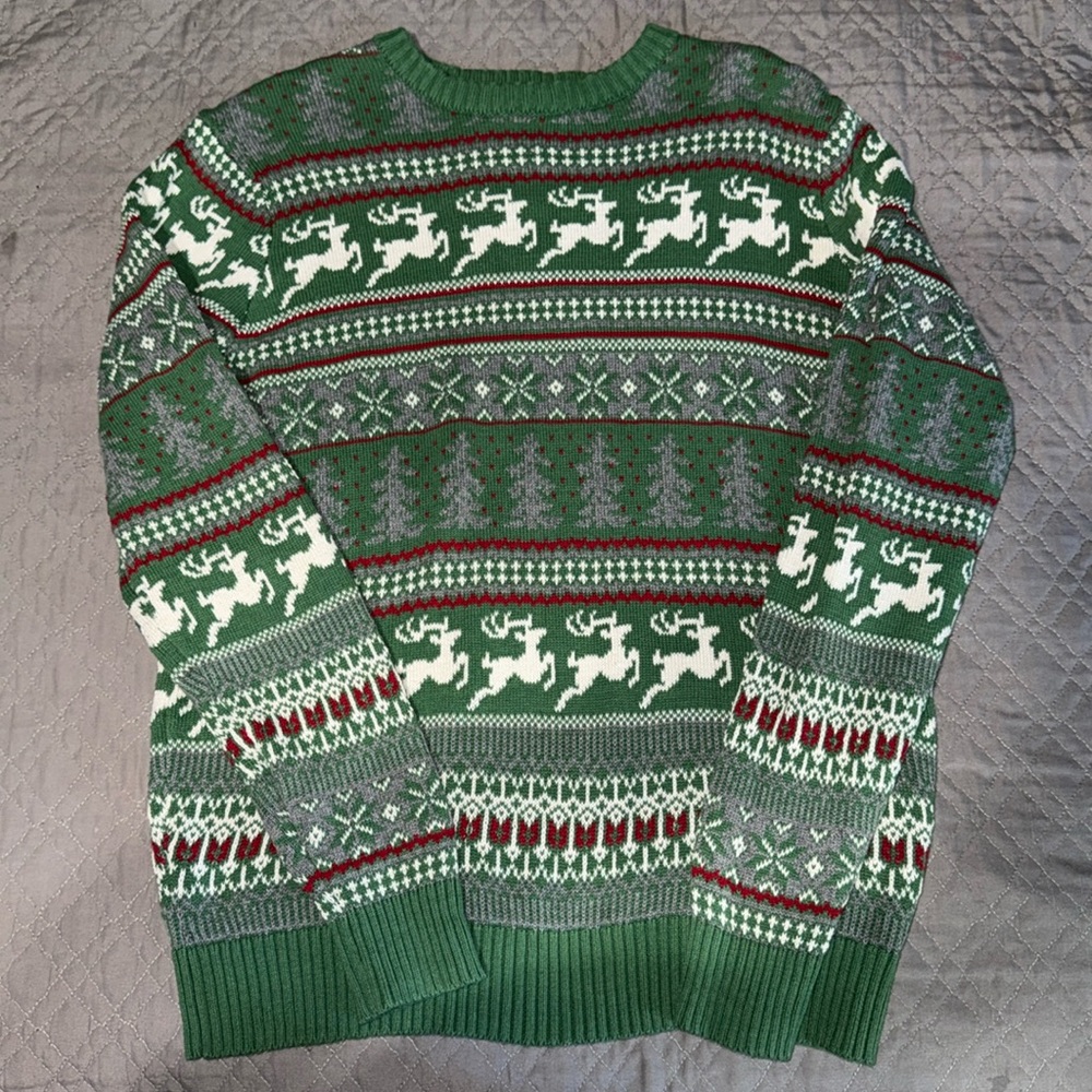 ASPEN MEN’S GREEN CHRISTMAS REINDEER KNIT COTTON SWEATER